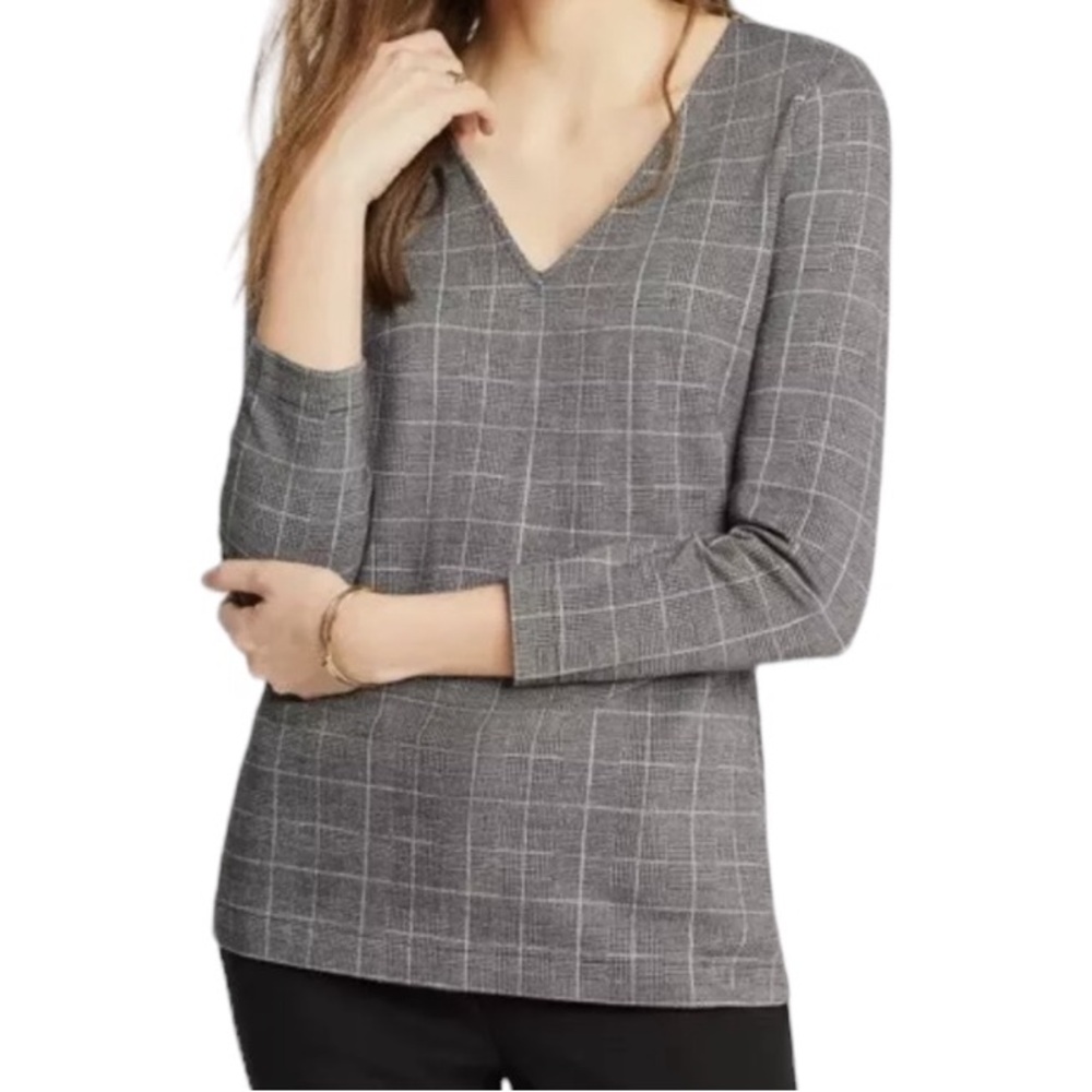 Ann Taylor Black/White Glen Plaid V-Neck Knit Top MP